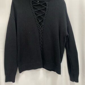 Kendall & Kylie Black V-Neck Lace-Up Sweater